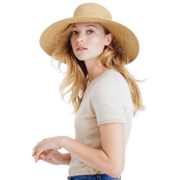 J. Crew Accessories - J Crew Floppy One Size 100% Paper Straw Sun Hat Tan